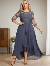 A-line Scoop Illusion Asymmetrical Lace Chiffon Mother of the Bride Dress With Cascading Ruffles